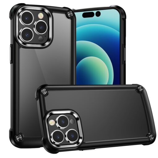 iP15 Pro Max Ultimate CaseX Transparent Hybrid Case with Metal Buttons And Camera Edges - Black