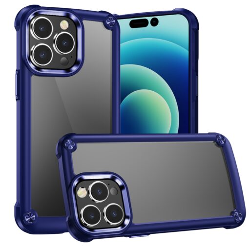 P15 Pro Max Ultimate CaseX Transparent Hybrid Case with Metal Buttons And Camera Edges - Blue