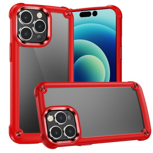 iP15 Pro Max Ultimate CaseX Transparent Hybrid Case with Metal Buttons And Camera Edges - Red