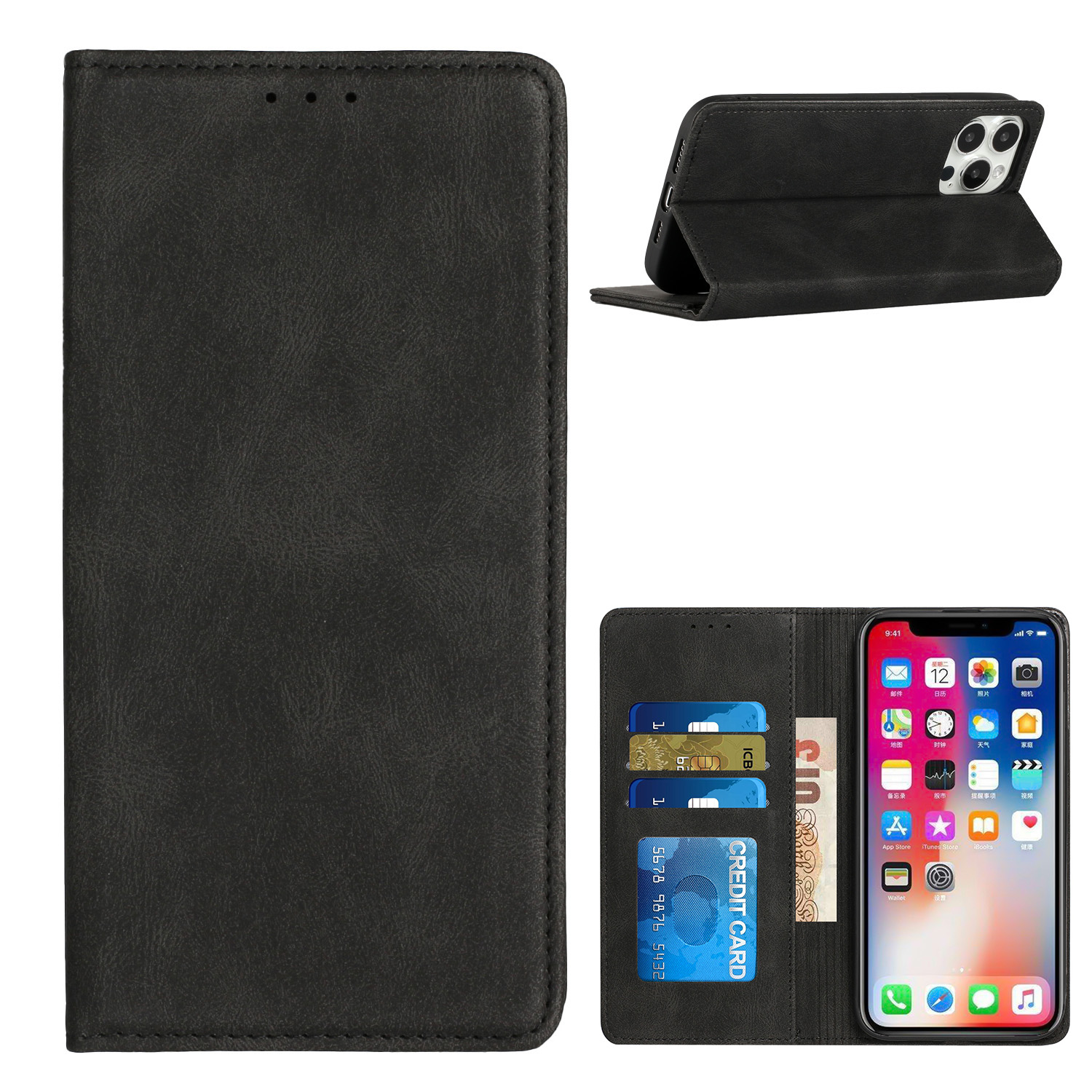 iPhone 15 Pro Max Wallet Vegan Leather ID Card Money Holder with ...