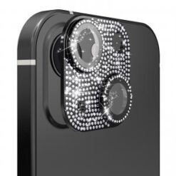 iPhone 15 Plus Diamond Bling Camera Lens Full Tempered Glass - Black