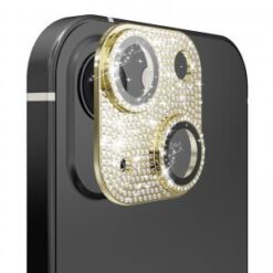 iPhone 15 Plus Diamond Bling Camera Lens Full Tempered Glass - Gold