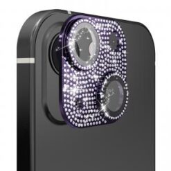 iPhone 15 Plus Diamond Bling Camera Lens Full Tempered Glass - Purple