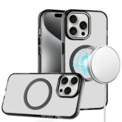 iPhone 15 Pro Magnetic Circle Ring Transparent Premium Acrylic with Metal Buttons & Camera Raise