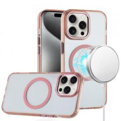 iPhone 15 Pro Magnetic Circle Ring Transparent Premium Acrylic with Metal Buttons & Camera Raise