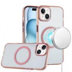 iPhone 15 Plus Magnetic Circle Ring Transparent Premium Acrylic with Metal Buttons & Camera Rais