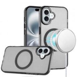 iPhone 16 6.1 inch Magnetic Circle Ring Transparent Premium Acrylic with Metal Buttons & Camera