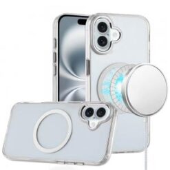 iPhone 16 6.1 inch Magnetic Circle Ring Transparent Premium Acrylic with Metal Buttons & Camera