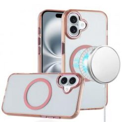 iPhone 16 6.1 inch Magnetic Circle Ring Transparent Premium Acrylic with Metal Buttons & Camera
