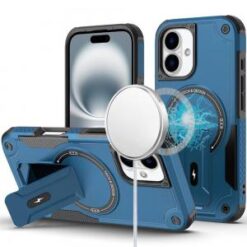 iPhone 16 6.1 inch Sturdy Bracket Kickstand Magnetic Hybrid - Blue