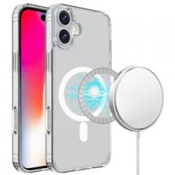 iPhone 16 6.1 inch Dotted Edged Line Transparent HQ Magnetic Ring Stand Hybrid - Clear