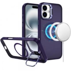 iPhone 16 6.1 inch Fearless Tough HQ Metallic Hybrid with Camera Ring Stand [Magnetic Circle] Ca