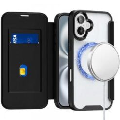iPhone 16 6.1 inch Flap [Magnetic Circle] Transparent Hybrid - Black