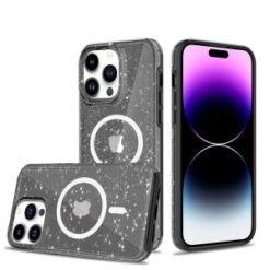 iPhone 15 Pro Transparent Glitter 2.0mm Thick Hybrid Case Cover - Black