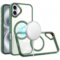 iPhone 16 6.1 inch Greatest Clear Acrylic Thick Metal Button Hybrid - Midnight Green