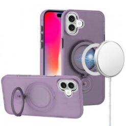 iPhone 16 6.1 inch Hoop Kickstand [Magnetic Circle] HD Transparent Chrome Hybrid - Purple