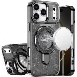 iPhone 17 Pro Transparent Glitter Rotational Magnetic Ring Stand HQ Hybrid (Multi-Color)