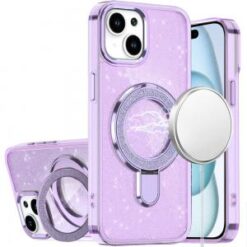 iPhone 15 Plus/iPhone 14 Plus Transparent Glitter Rotational Magnetic Ring Stand HQ Hybrid - Ligh