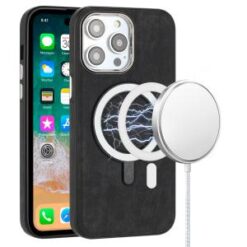 iPhone 15 Fashion PU Vegan Chrome Edged Case Cover - Black