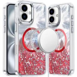 iPhone 16 6.1 inch Epoxy Glitter Shimmer [Magnetic Circle] Hybrid Case - Red