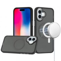 iPhone 16 6.1 inch Royal Magnetic Ring Skin-Touch HQ Metal Buttons/Camera Lip Hybrid - Black