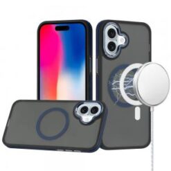 iPhone 16 6.1 inch Royal Magnetic Ring Skin-Touch HQ Metal Buttons/Camera Lip Hybrid - Blue