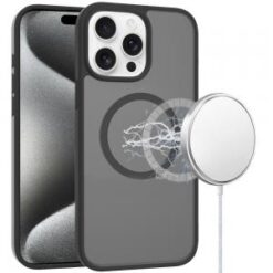 iPhone 15 Pro [Magnetic Circle] Smooth Safe Matte Feel Hybrid Case - Black