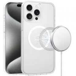 iPhone 15 Pro [Magnetic Circle] Smooth Safe Matte Feel Hybrid Case - Clear