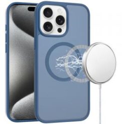 iPhone 15 Pro [Magnetic Circle] Smooth Safe Matte Feel Hybrid Case - Navy Blue