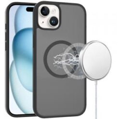 iPhone 15 Plus [Magnetic Circle] Smooth Safe Matte Feel Hybrid Case - Black