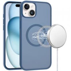 iPhone 15 Plus [Magnetic Circle] Smooth Safe Matte Feel Hybrid Case - Navy Blue