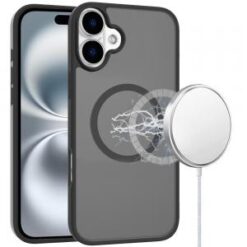 iPhone 16 6.1 inch [Magnetic Circle] Smooth Safe Matte Feel Hybrid Case - Black