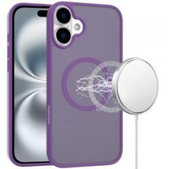 iPhone 16 6.1 inch [Magnetic Circle] Smooth Safe Matte Feel Hybrid Case - Dark Purple
