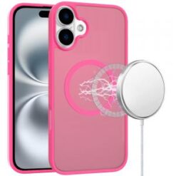 iPhone 16 6.1 inch [Magnetic Circle] Smooth Safe Matte Feel Hybrid Case - Hot Pink