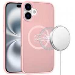 iPhone 16 6.1 inch [Magnetic Circle] Smooth Safe Matte Feel Hybrid Case - Light Pink