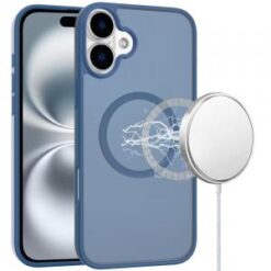 iPhone 16 6.1 inch [Magnetic Circle] Smooth Safe Matte Feel Hybrid Case - Navy Blue