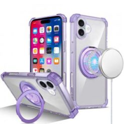 iPhone 16 6.1 inch Shield Magnetic Ring Transparent HQ 360 Degree Rotational Shockproof Case Cov