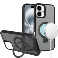 iPhone 16 6.1 inch Skin Touch Feel HQ [Magnetic Circle] Kickstand Hybrid - Black