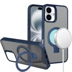 iPhone 16 6.1 inch Skin Touch Feel HQ [Magnetic Circle] Kickstand Hybrid - Blue