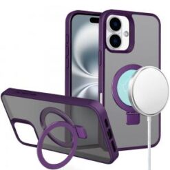 iPhone 16 6.1 inch Skin Touch Feel HQ [Magnetic Circle] Kickstand Hybrid - Purple