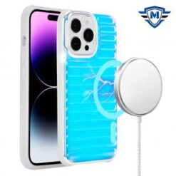 iPhone 15 Plus METKASE Chrome Lined Pattern [Magnetic Circle] Premium Case - Blue