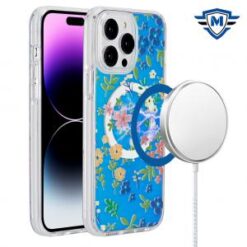 iPhone 15 Pro METKASE IMD Design Pattern [Magnetic Circle] Premium Hybrid Case - Blue Pattern