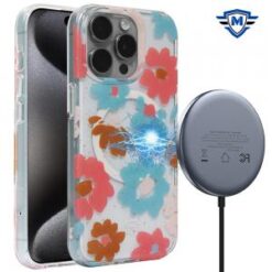 iPhone 15 Plus METKASE Floral Design [Magnetic Circle] Transparent Hybrid - Sunflower
