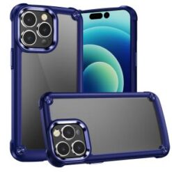 iPhone 15 Plus Ultimate CaseX Transparent Hybrid Case with Metal Buttons And Camera Edges - Blue