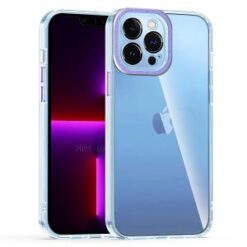 iPhone 15 Pro Transparent Clear Hybrid with Matching Metal Buttons and Camera Protection - Purpl