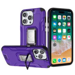 iPhone 15 Pro Max Strong Tough Metallic Design Hybrid Premium Kicstand - Dark Purple