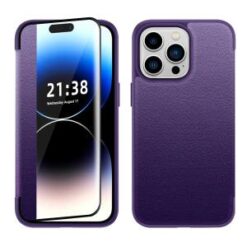 iP15 Pro Max PU Leather Window Flap Case with Cover - Dark Purple