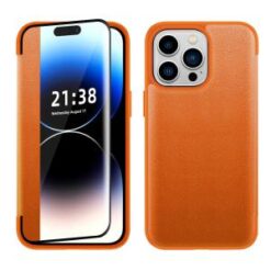 iP15 Pro Max PU Leather Window Flap Case with Cover - Tan