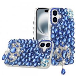 iPhone 16 6.1 inch Jewel Full Diamond Bling Case Cover - Blue