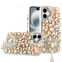 iPhone 16 6.1 inch Jewel Full Diamond Bling Case Cover - Gold